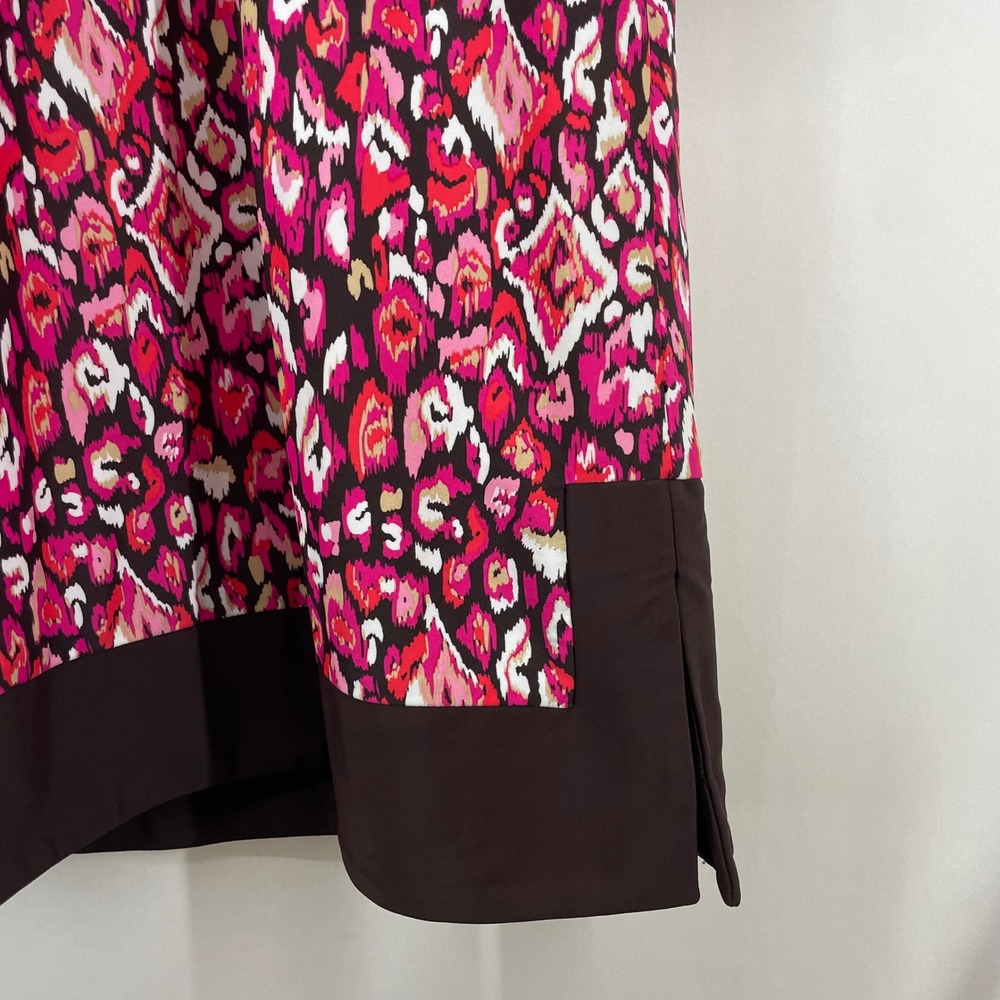 Jude Connally Size S Holly Dress Pink Brown Ikat Print Split Neck Shift Abstract - Picture 2 of 6